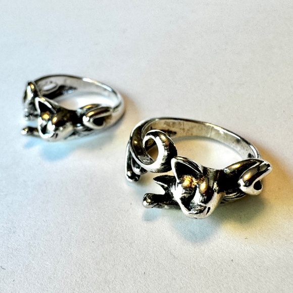 Kitty Cat Rings, Set of 2 Matching Silver, US size 7 - Picture 4 of 12